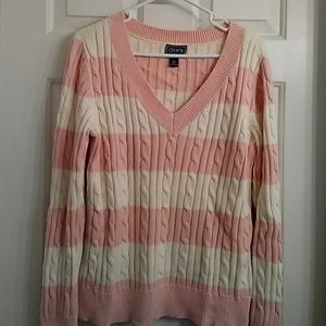 Chaps sweater, pink, cream, like new